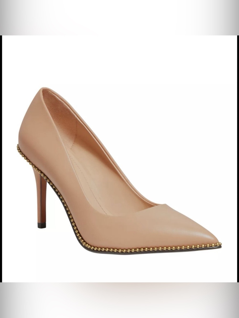 Coach Waverly Beadchain Pumps 7.5 Nude Leather Pointed Toe High Heel NWOB
